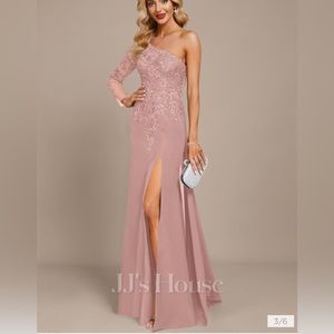 Sheath/column one shoulder chiffon lace evening dress . Size 6 color: Dusty rose